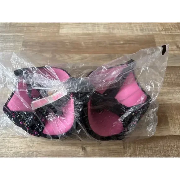 NWT Women's Victoria Secret Pink Black Floral Wear Everywhere Push Up Bra sz 38D - Picture 3 of 5